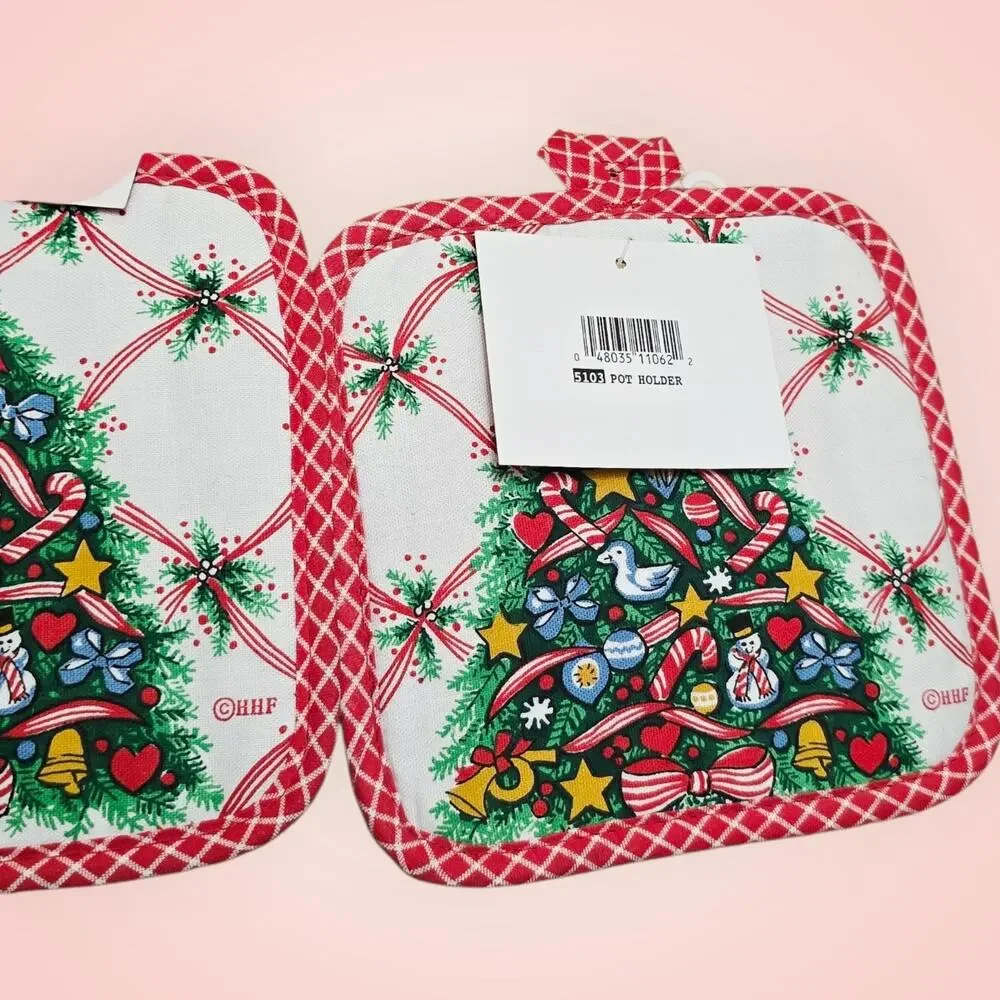 Vintage Set Of 3 Christmas Pot Holders Christmas Tree And Snowmen NOS‎